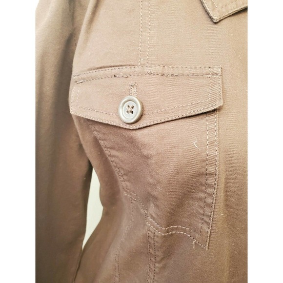 Liz Jordan Women's Brown Cotton Long Sleeve Collared Buttons Long Coat - Picture 6 of 12